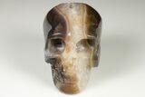 Polished Banded Agate Skull with Quartz Crystal Pocket #190482-1